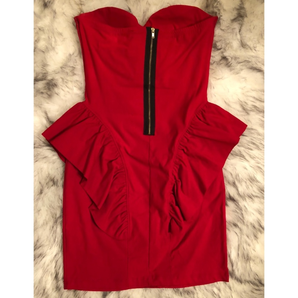 Red Strapless Ruffle Hip Dress - Picture 2 of 3